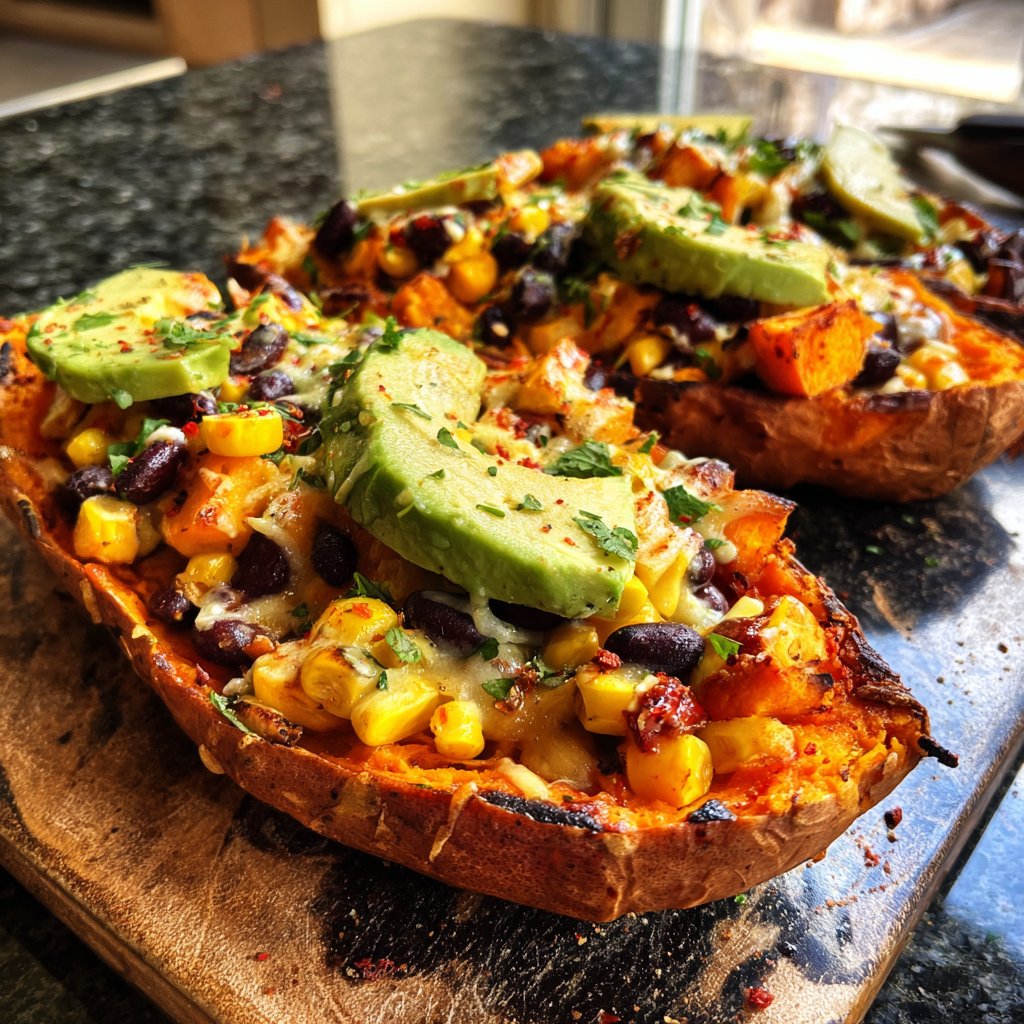 Baked Sweet Potato Veggie Boats