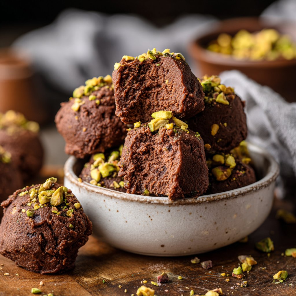 Chocolate Pistachio Fudge Bites