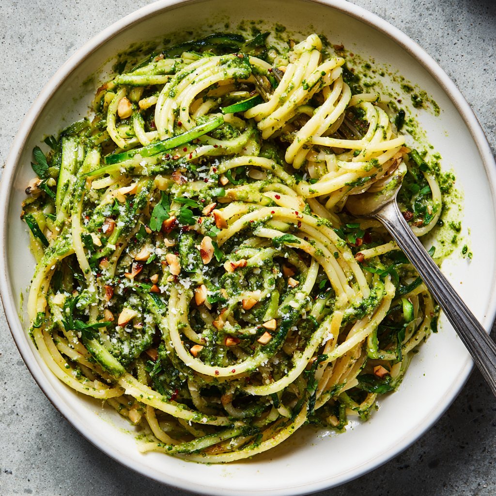 Roasted Zucchini Pesto Pasta